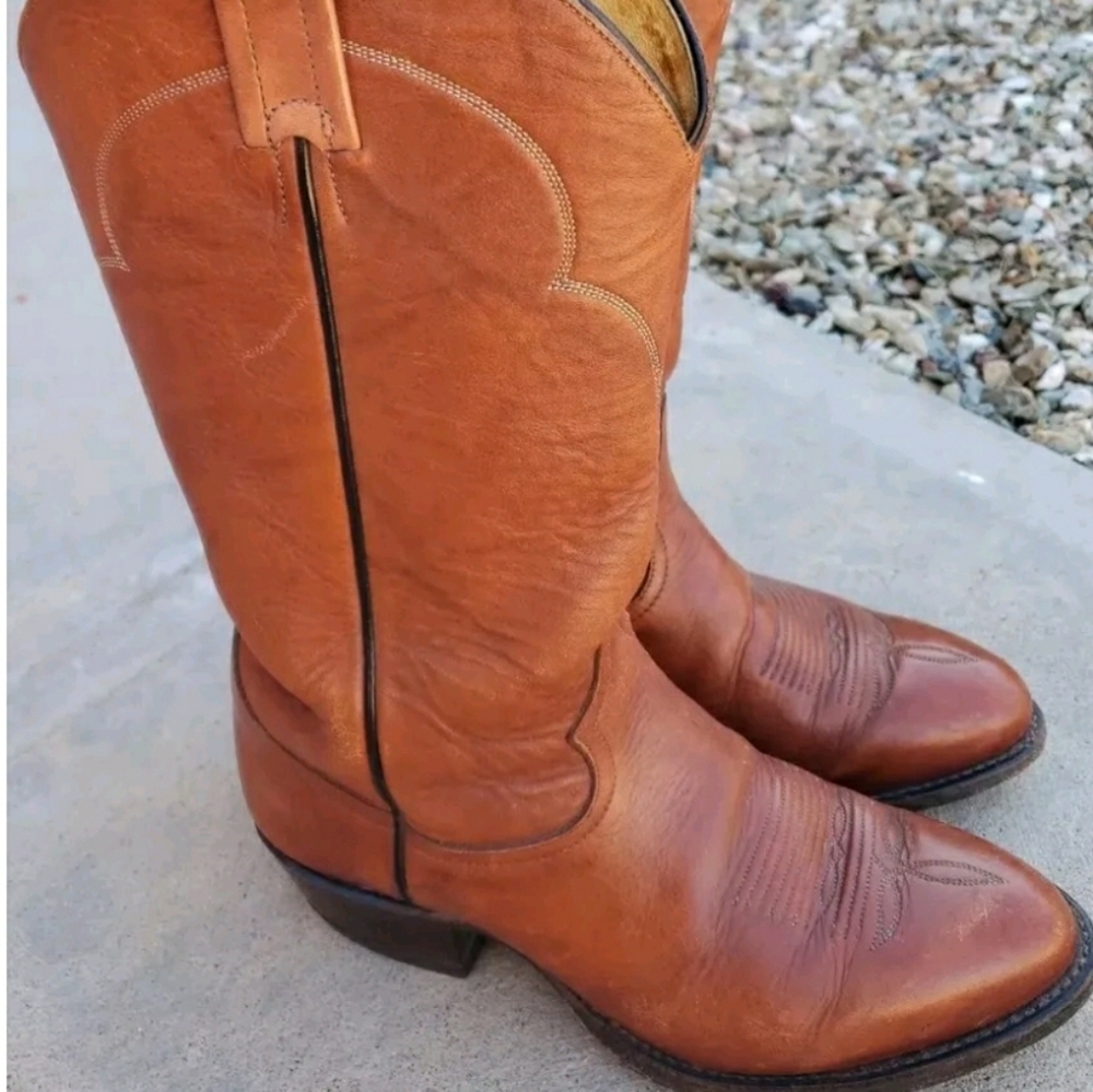Vintage Tony Lama Cognac Marbled Boots Made in USA. Size 6.5 EEE